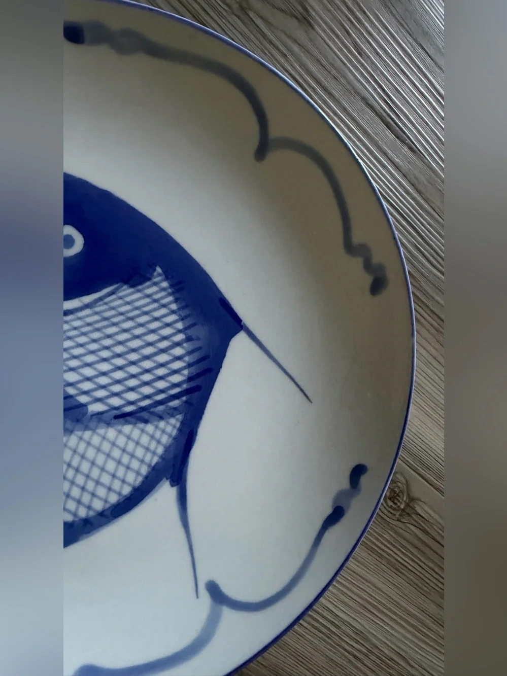 Vintage Blue/White Porcelain Chinese Koi Fish Shallow Plate Handpainted 9”
